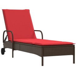Chaise longue à roulettes avec coussin en rotin synthétique marron 619097619097