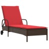 Chaise longue à roulettes avec coussin en rotin synthétique marron 619097619097