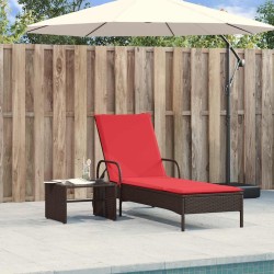 Chaise longue à roulettes avec coussin en rotin synthétique marron 619097619097