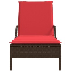 Chaise longue à roulettes avec coussin en rotin synthétique marron 619097619097
