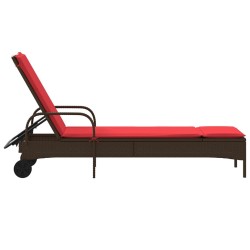Chaise longue à roulettes avec coussin en rotin synthétique marron 619097619097