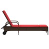 Chaise longue à roulettes avec coussin en rotin synthétique marron 619097619097