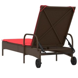 Chaise longue à roulettes avec coussin en rotin synthétique marron 619097619097