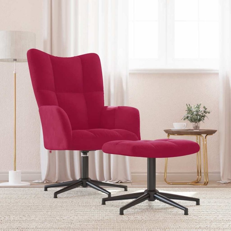 Chaise de relaxation avec tabouret Rouge bordeaux Velours 619154619154