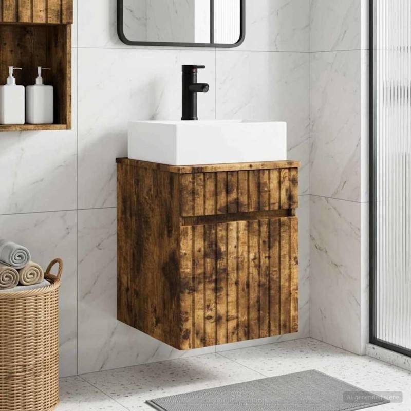 Meuble-sèche avec évier mural Chêne fumé 39 x 41 x 62,5 cm 619155619155