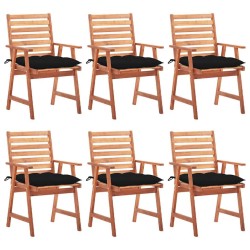 Chaises à manger d'extérieur lot de 6 et coussins Acacia massif 619161619161
