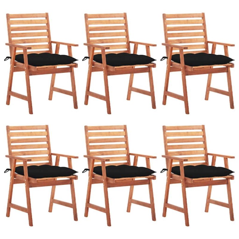 Chaises à manger d'extérieur lot de 6 et coussins Acacia massif 619161619161
