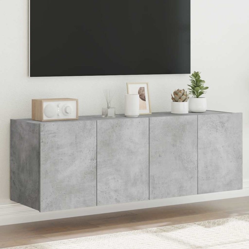 Meubles TV muraux et lumières LED 2pcs gris béton 60x35x41 cm 619162619162