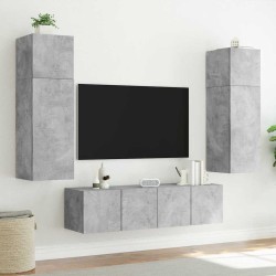 Meubles TV muraux et lumières LED 2pcs gris béton 60x35x41 cm 619162619162