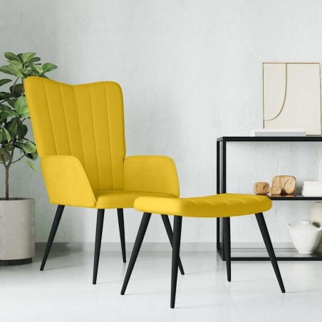 Chaise de relaxation avec tabouret Jaune moutarde Velours 619166619166