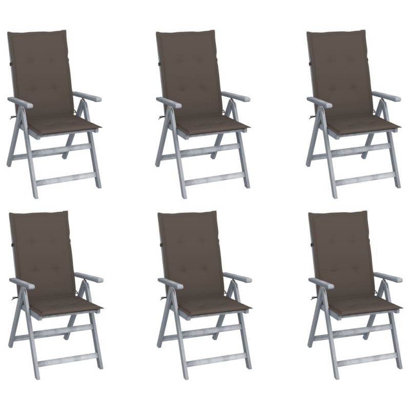 Chaises inclinables de jardin lot de 6 et coussins Bois acacia 619182619182