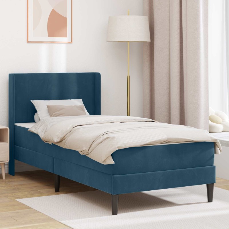Cadre de lit avec matelas Bleu 100 x 200 cm Velours 619218619218