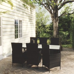 Salon de jardin 7 pcs avec coussins résine tressée noir 619257619257