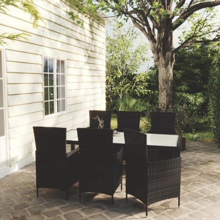 Salon de jardin 7 pcs avec coussins résine tressée noir 619257619257