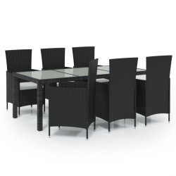 Salon de jardin 7 pcs avec coussins résine tressée noir 619257619257
