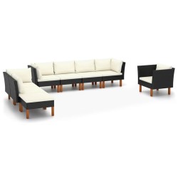 Salon de jardin 8 pcs Résine tressée et bois d'eucalyptus Noir 619282619282