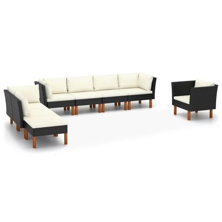 Salon de jardin 8 pcs Résine tressée et bois d'eucalyptus Noir 619282619282