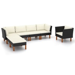 Salon de jardin 7 pcs Résine tressée et bois d'eucalyptus Noir 619293619293