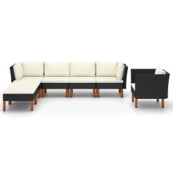 Salon de jardin 7 pcs Résine tressée et bois d'eucalyptus Noir 619293619293