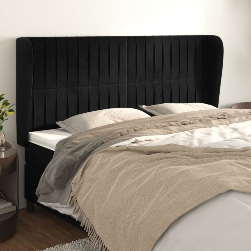 Tête de lit avec oreilles Noir 203x23x118/128 cm Velours 619314619314