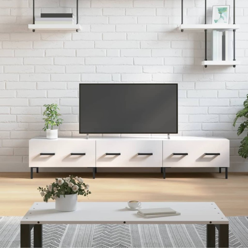 Meuble TV blanc brillant 150x36x30 cm bois d'ingénierie 619325619325
