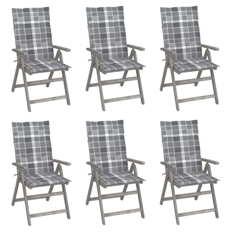 Chaises inclinables de jardin lot de 6 et coussins Bois acacia 619327619327