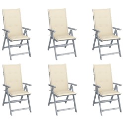 Chaises inclinables de jardin lot de 6 et coussins Bois acacia 619328619328