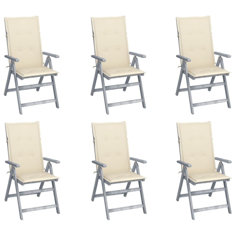 Chaises inclinables de jardin lot de 6 et coussins Bois acacia 619328619328