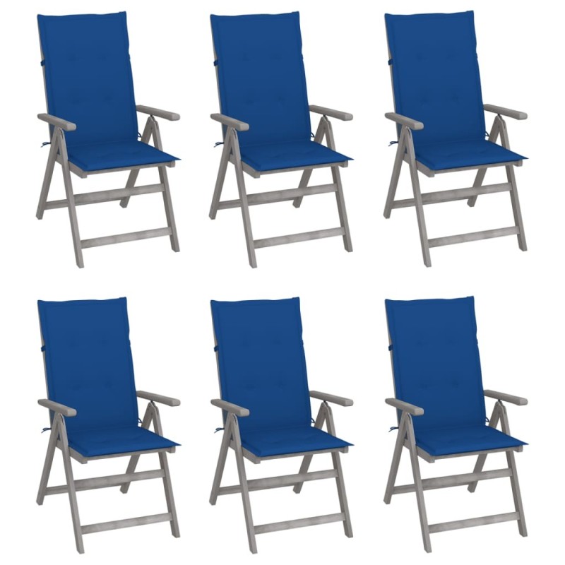 Chaises inclinables de jardin lot de 6 et coussins Bois acacia 619332619332