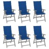 Chaises inclinables de jardin lot de 6 et coussins Bois acacia 619332619332