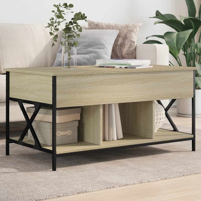 Table basse chêne sonoma 100x55x50cm bois d'ingénierie et métal 619348619348