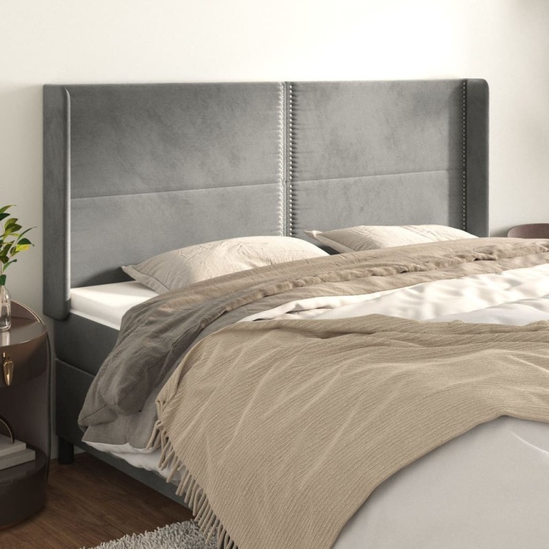 Tête de lit avec oreilles Gris clair 203x16x118/128 cm Velours 619361619361