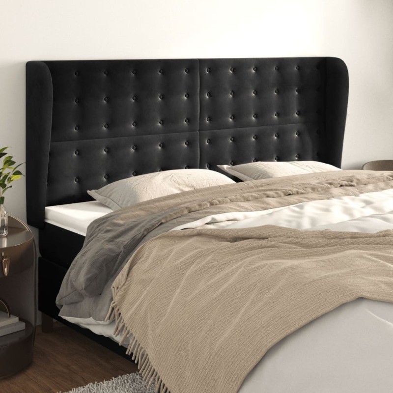 Tête de lit avec oreilles Noir 203x23x118/128 cm Velours 619385619385