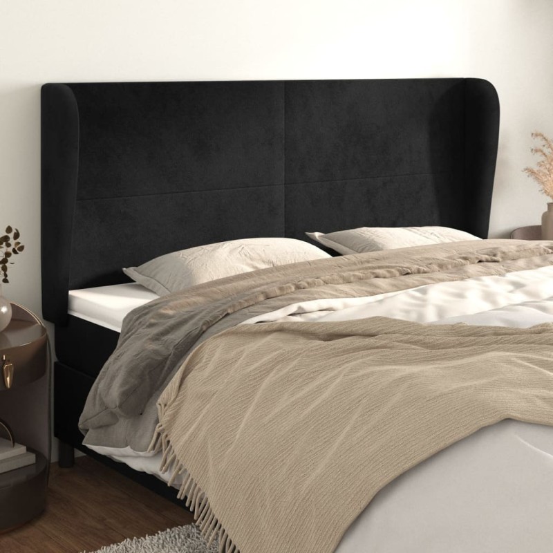 Tête de lit avec oreilles Noir 203x23x118/128 cm Velours 619388619388