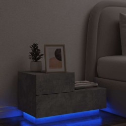 Table de chevet avec lumières LED gris béton 70x36x40,5 cm 619399619399