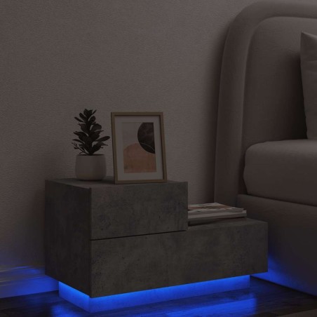 Table de chevet avec lumières LED gris béton 70x36x40,5 cm 619399619399