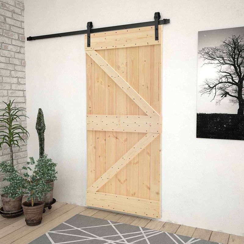 Porte coulissante Naturel et noir 100 x 210 cm 619404619404