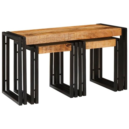 Table Gigogne 3 pcs Bois de Mangue Massif et Métal 619422619422