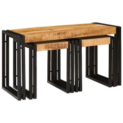 Table Gigogne 3 pcs Bois de Mangue Massif et Métal 619422619422