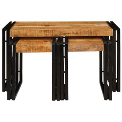 Table Gigogne 3 pcs Bois de Mangue Massif et Métal 619422619422
