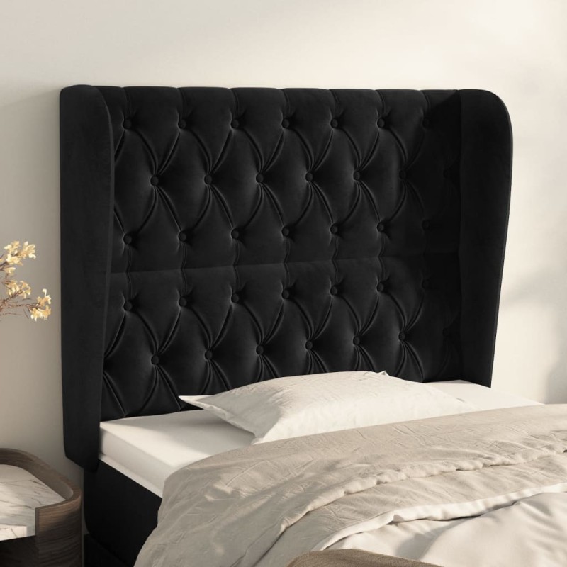 Tête de lit avec oreilles Noir 103x23x118/128 cm Velours 619424619424