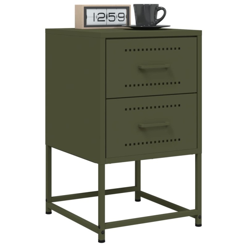 Tables de chevet 2 pcs vert olive 36x39x60,5 cm acier 619426619426