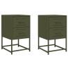 Tables de chevet 2 pcs vert olive 36x39x60,5 cm acier 619426619426