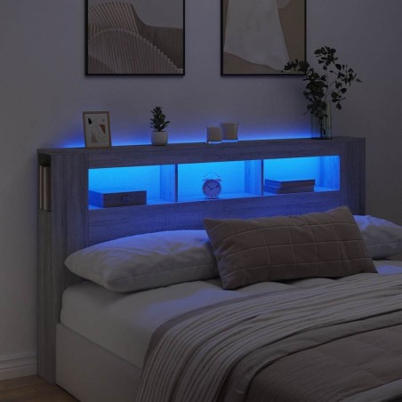 Tête de lit à LED sonoma gris 180x18,5x103,5 cm bois ingénierie 619446619446