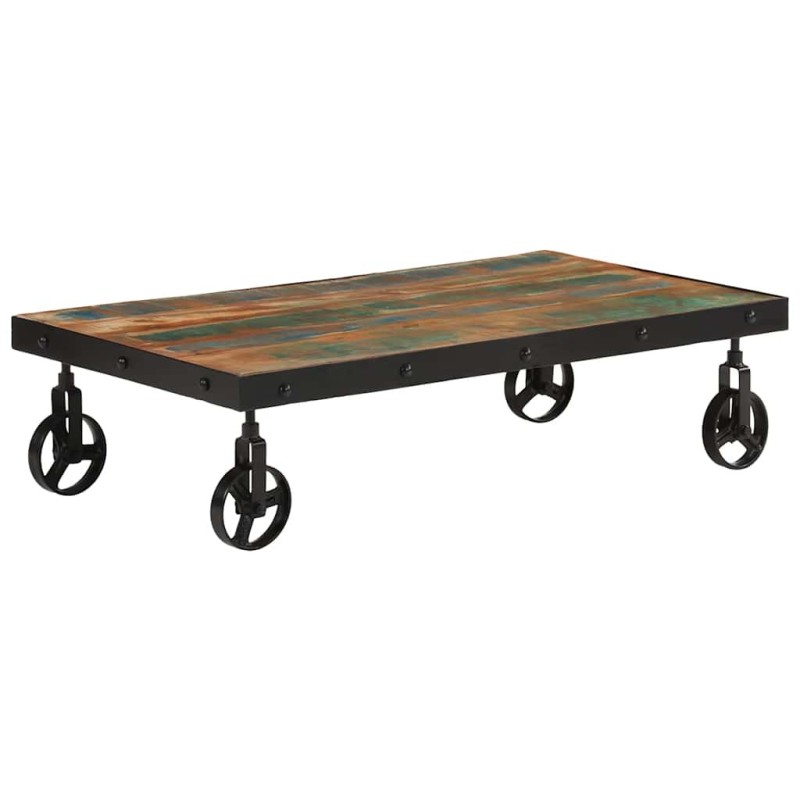 Table basse roulettes bois de récupération massif 100x55x26 cm 619464619464
