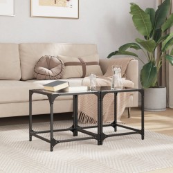 Tables basses avec dessus en verre noir 2 pcs 40x40x40 cm acier 619473619473