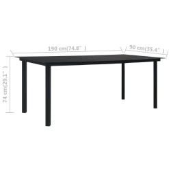 Table à manger de jardin Noir 190x90x74 cm Acier et verre 619495619495