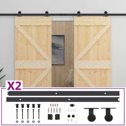 Porte coulissante 2 pcs Naturel et noir Bois de pin massif 619521619521