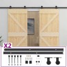 Porte coulissante 2 pcs Naturel et noir Bois de pin massif 619521619521