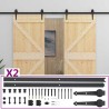 Porte coulissante 2 pcs Naturel et noir Bois de pin massif 619531619531